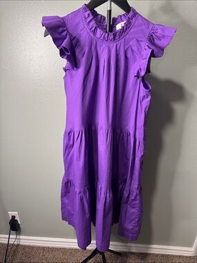 Sea New York Violet Ruffle-Sleeve Tiered Dress